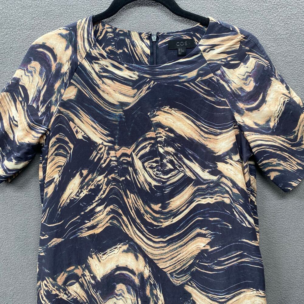 COS Cotton Silk Mod Abstract Artsy Print Sheath Dress Womens 4 Short Sleeve - Picture 4 of 13